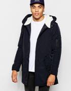 Brave Soul Hooded Fleece Lined Parka - Navy