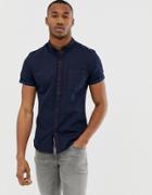 Asos Design Skinny Fit Check Shirt In Denim - Blue