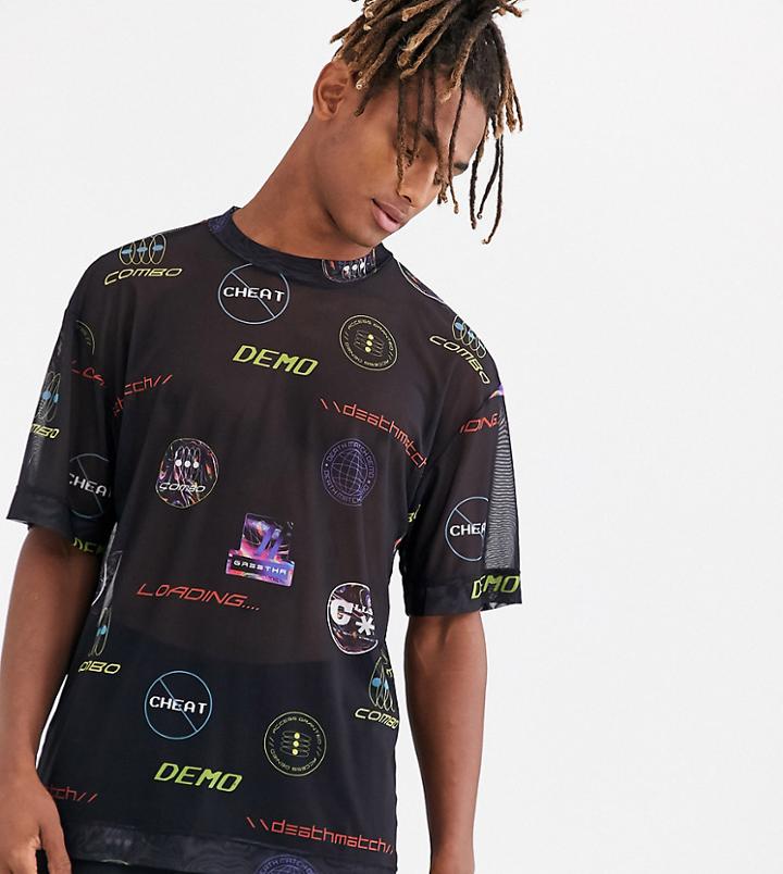 Collusion Oversized Printed Mesh T-shirt