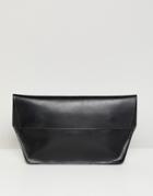 Asos Design Structured Leather Foldover Clutch Bag - Black