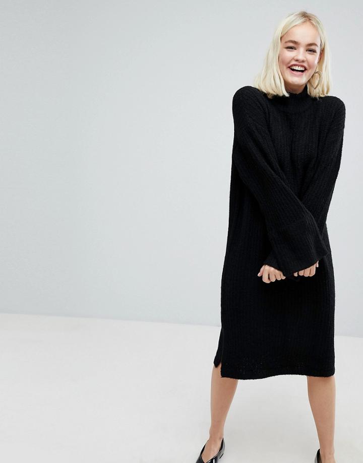 Monki High Neck Knitted Dress - Black