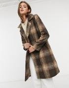 Qed London Checked Coat In Brown