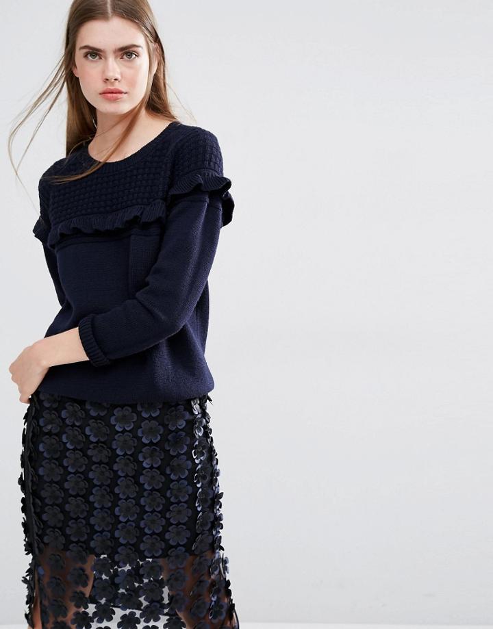 Baum Und Pferdgarten Carlen Knitted Sweater With Frill - Blue