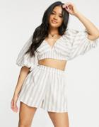 Asos Design Beach Short In Neutral Stripe Print - Part Of A Set-multi