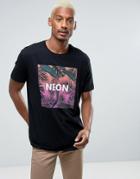 Bershka Neon Logo T-shirt In Black - Black