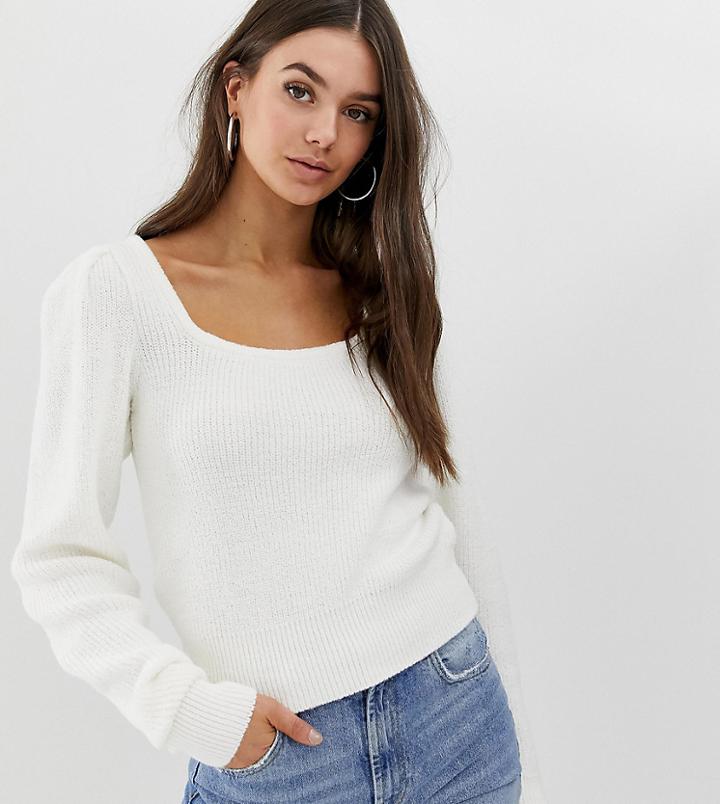 Asos Design Tall Chunky Scoop Neck Sweater With Full Sleeve-cream