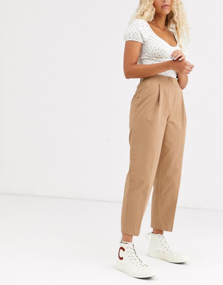 Monki Pleated Peg Pants In Dark Beige