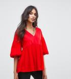River Island Bell Sleeve Pleated Top - Red