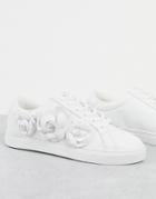 Asos Design Dainty Floral Lace Up Sneakers In White