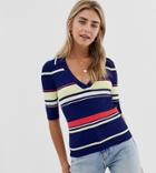 Miss Selfridge Polo Top With V Neck In Stripe