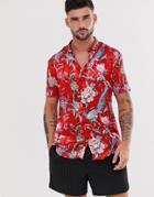 River Island Revere Collar Shirt In Red Floral Print