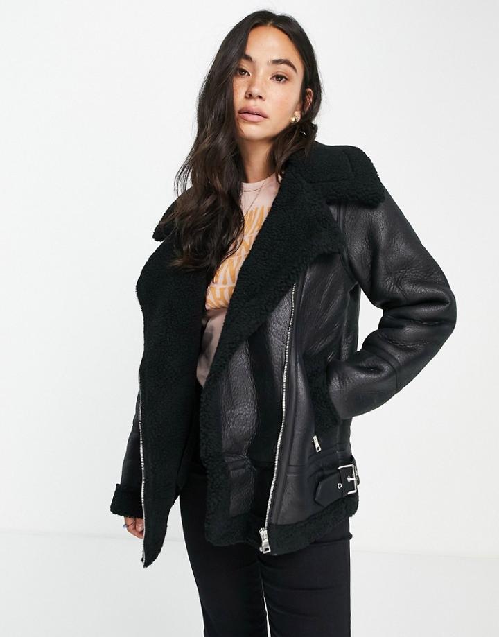 New Look Sherpa Lined Aviator In Black