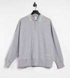 Collusion Zip Through Polo Sweatshirt With Tipped Collar In Gray Heather-grey