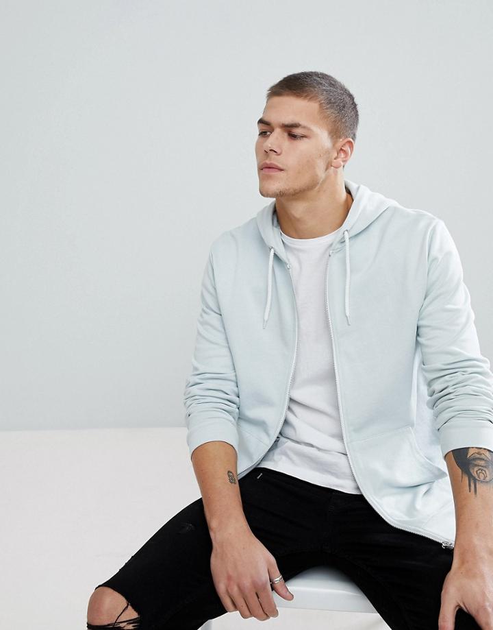 Asos Zip Through Hoodie In Pale Blue - Blue