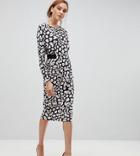 Asos Tall Midi Dress With Elastic Waist Detail In Leopard Print - Multi