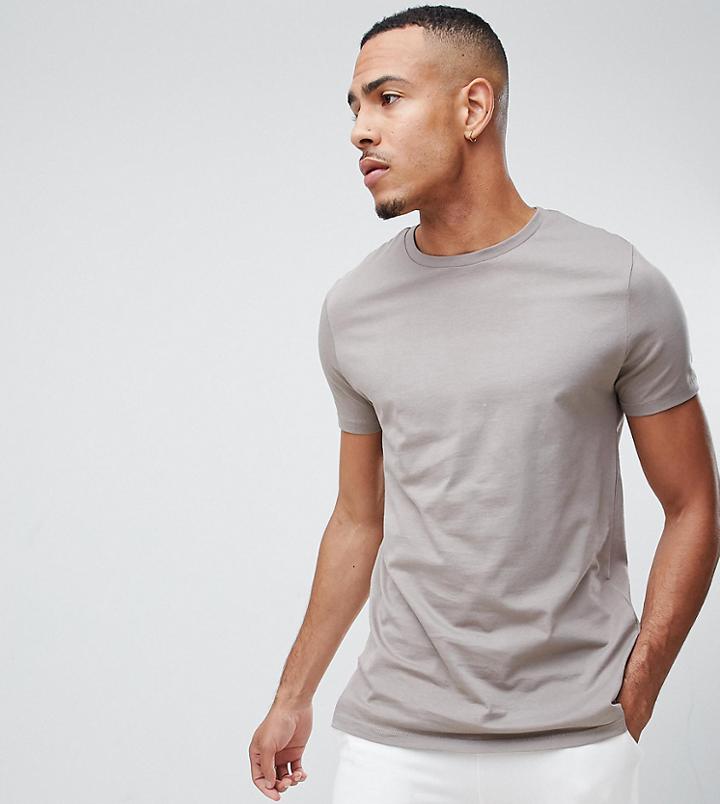 Asos Design Organic Tall T-shirt With Crew Neck In Beige - Beige
