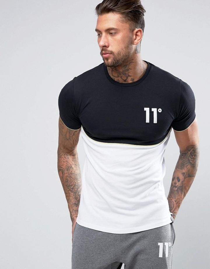 11 Degrees Logo T-shirt In Black With Panel - Black