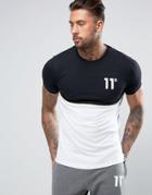 11 Degrees Logo T-shirt In Black With Panel - Black