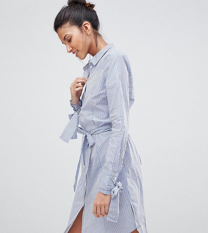 Y.a.s Tall Tie Sleeve Shirt Dress - Blue