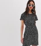 New Look Tall Shirred Waist Dress In Black Pattern