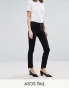 Asos Tall Castile Pencil Straight Leg Jeans In Washed Black With Stepped Hem - Black