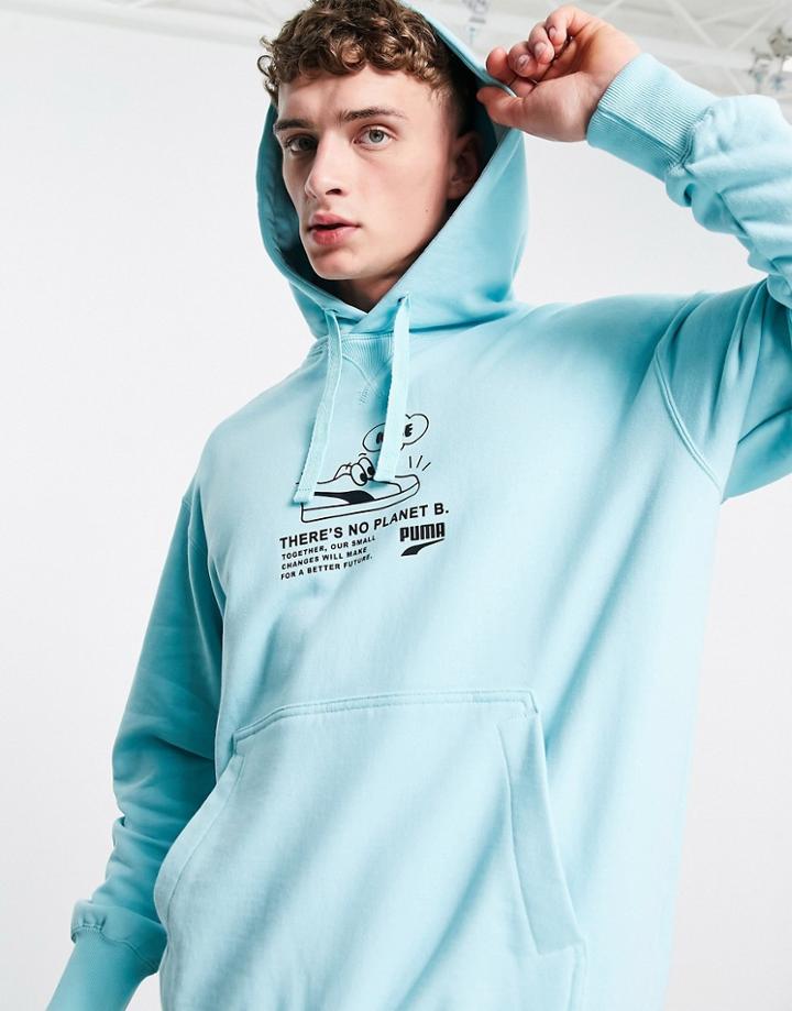 Puma Downtown Logo Hoodie In Blue-blues