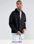 Granted Oversized Denim Jacket In Black With Fleece Collar - Black