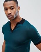New Look Polo With Revere Collar In Teal And Black - Green