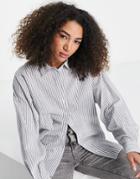Topshop Long Sleeve Relaxed Stripe Casual Shirt In Blue-blues