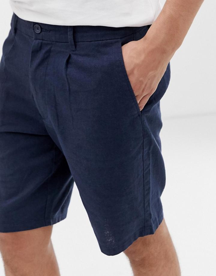 Only & Sons Linen Short In Navy