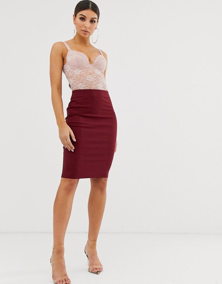Asos Design High Waisted Pencil Skirt-red