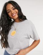 Heartbreak Grapefruit Slogan Oversized T-shirt In Yellow-grey