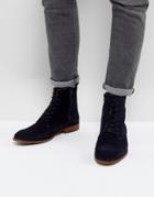 Zign Suede Lace Up Boots In Navy - Navy