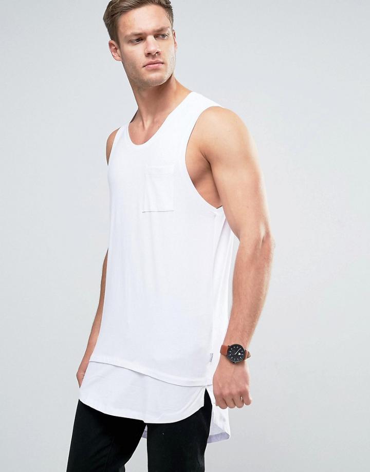 Jack & Jones Core Longline Tank With Drop Hem Detail - White