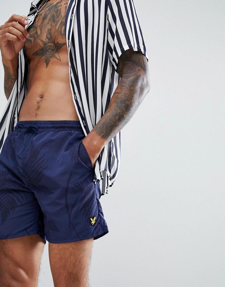 Lyle & Scott Fern Print Swim Shorts In Navy - Navy