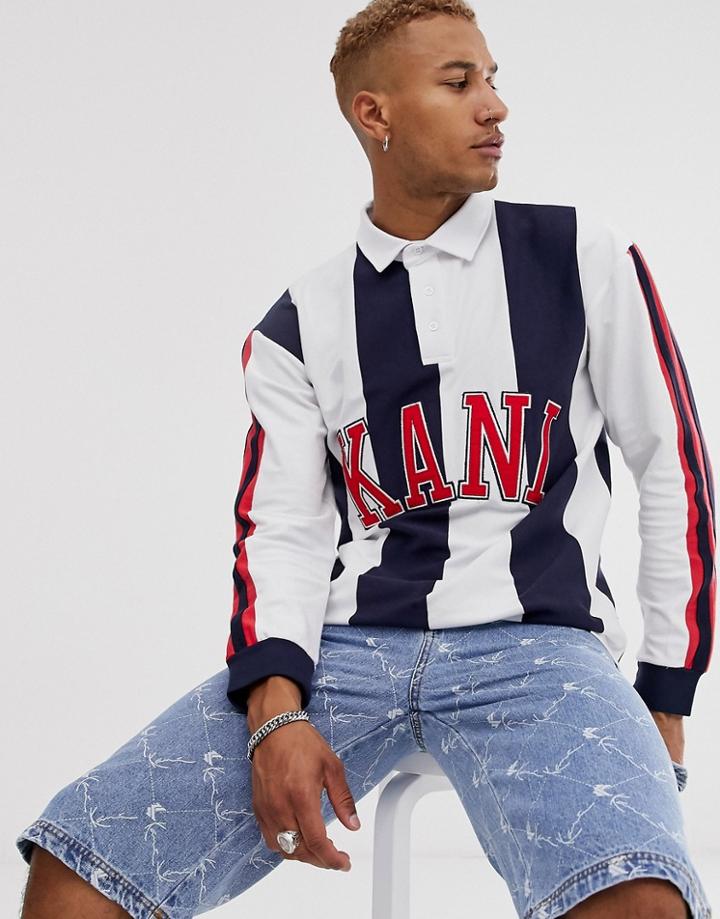 Karl Kani College Rugby Long Sleeve Shirt In White/navy - White