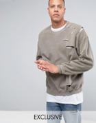 Reclaimed Vintage Oversized Sweatshirt With Overdye And Distressing - Gray