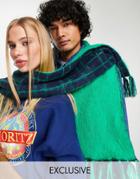 Reclaimed Vintage Inspired Unisex Oversized Reversible Check Scarf In Navy And Green