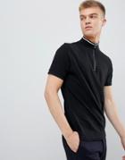 Another Influence Funel Neck Zip Up Collar Polo - Black
