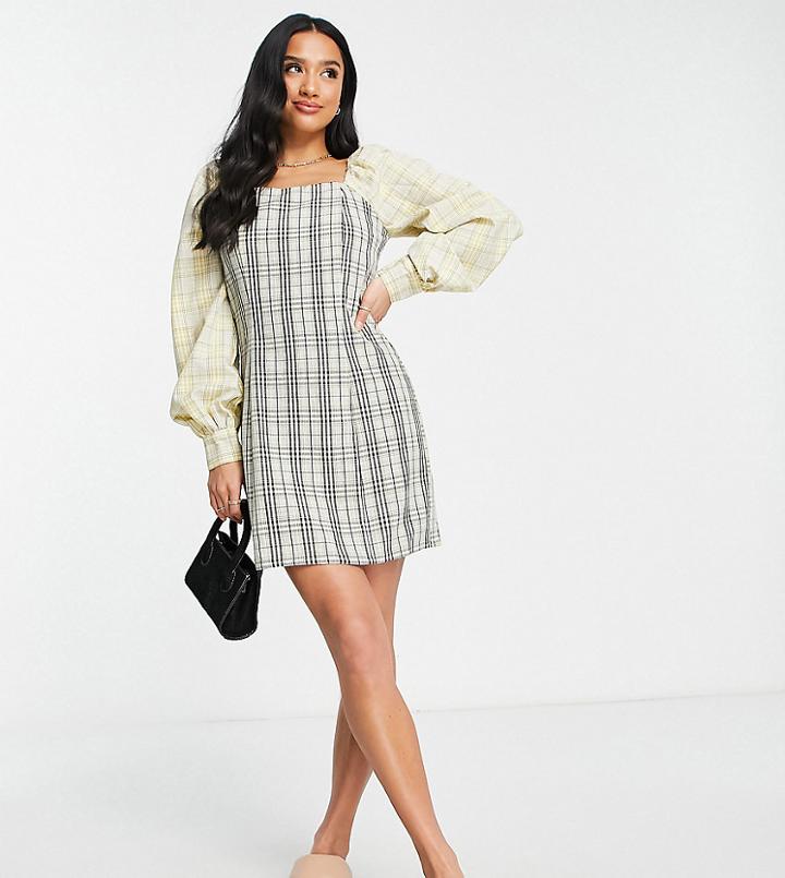 Missguided Petite Check Bardot Mini Dress In Multi