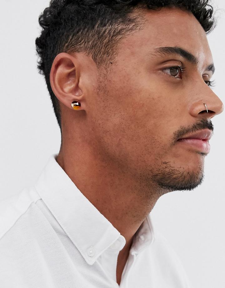 Asos Design Plug Earrings In Resin - Brown