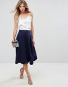 Asos Scuba Prom Skirt With Scallop Hem - Navy