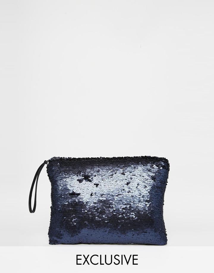 Story Of Lola Sequin Clutch Bag In Midnight Blue - Navy
