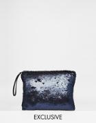 Story Of Lola Sequin Clutch Bag In Midnight Blue - Navy