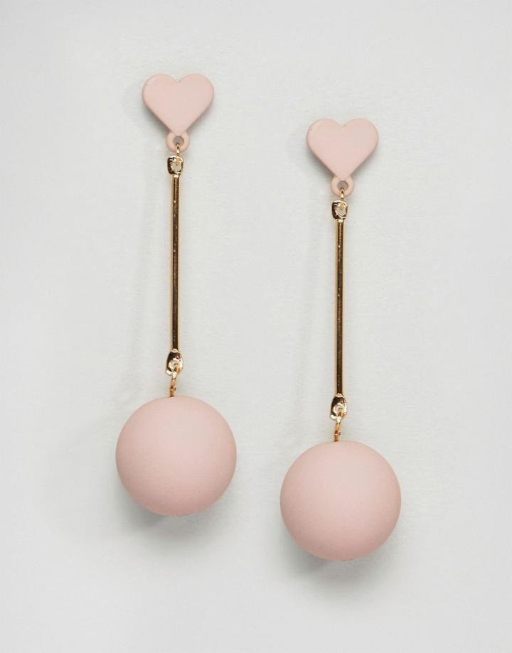 Asos Pastel Pink Love Heart Drop Earrings - Pink