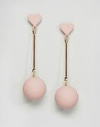 Asos Pastel Pink Love Heart Drop Earrings - Pink