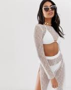 Asos Design Beach Crop Top In Webbed Jersey Lace Two-piece - White