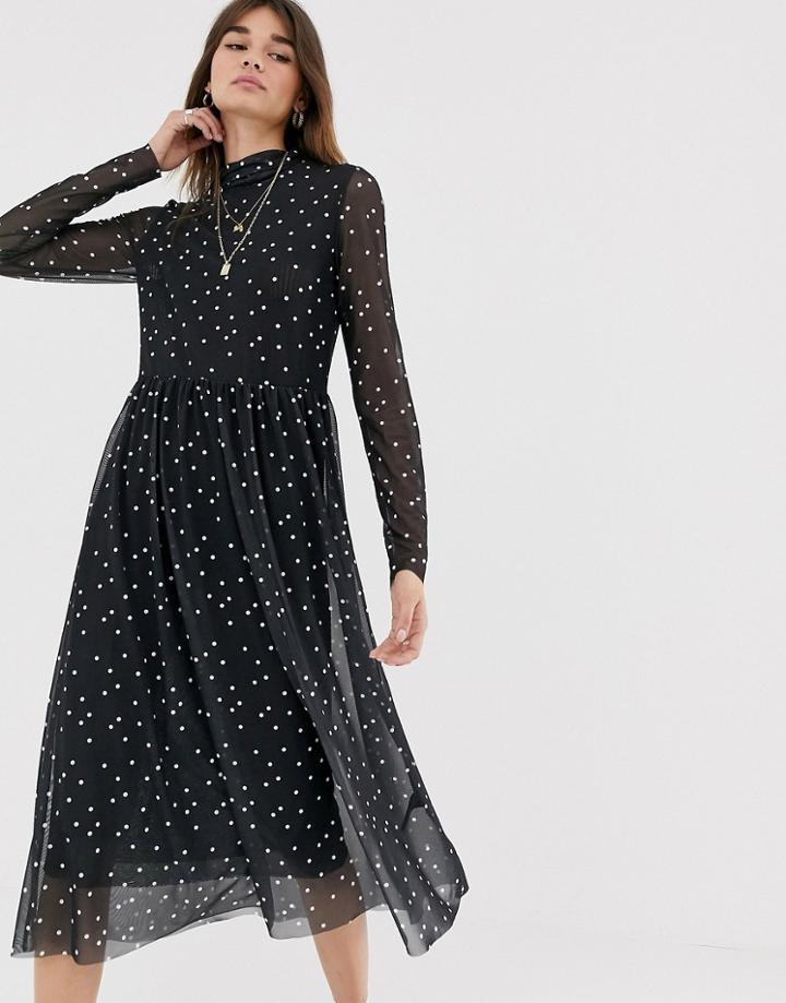 Levete Room Mesh Polka Dot Midi Dress - Black