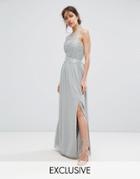 Little Mistress Lace Maxi Dress With Belt - Gray