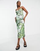 Motel Square Neck Cami Maxi Dress In Blurred Green Daisy Mesh